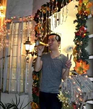 me blowing a 5-year old trumpet