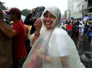 my elder sister enjoying the rain and the pope francis vibe