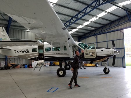 happy inside the hangar